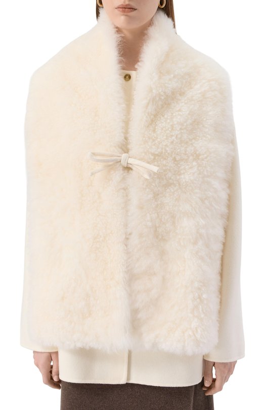 Меховой шарф из овчины Yves Salomon 26WAA620XXMAAG Кремовый  26WAA620XXMAAG Фото 2