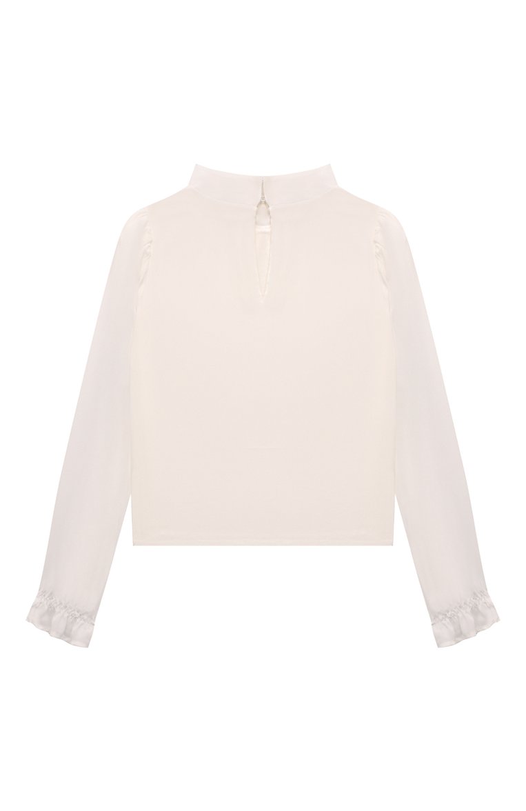 Детское блузка из вискозы BLUMARINE молочного цвета, арт. IF4112/T3976 | Фото 2 (Рукава: Длинные; Материал подклада: Вискоза; Материал внешний: Вискоза; Стили: Классический; Девочки-школьная форма: Блузки; Автоматизация состава: Проставлено; Автоматизация ТО: Проставлено; Ростовка одежда: 8 лет | 128 см, 16 лет | 164 см, 12 лет | 152 см, 6 лет | 116 см, 10 - 11 лет | 140 - 146см)