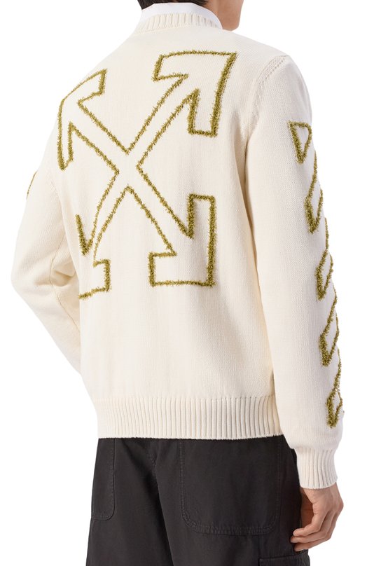 Хлопковый свитер Off-White 0MHE087S26KNI001 Кремовый  0MHE087S26KNI001 Фото 4