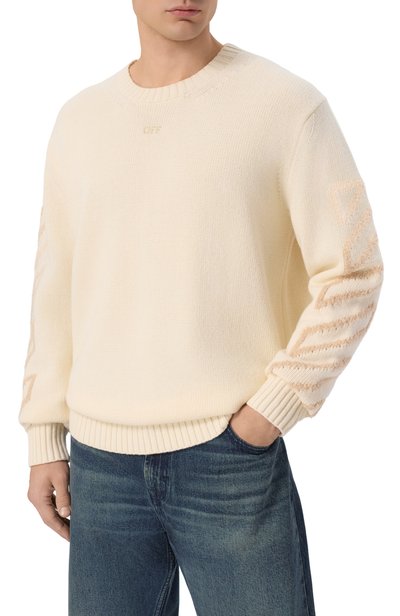 Шерстяной свитер OFF-WHITE кремового цвета по цене 93700 руб., арт. 0MHE087F26KNI0011, фото 3 Шерстяной свитер OFF-WHITE, арт. 0MHE087F26KNI0011, фото 3