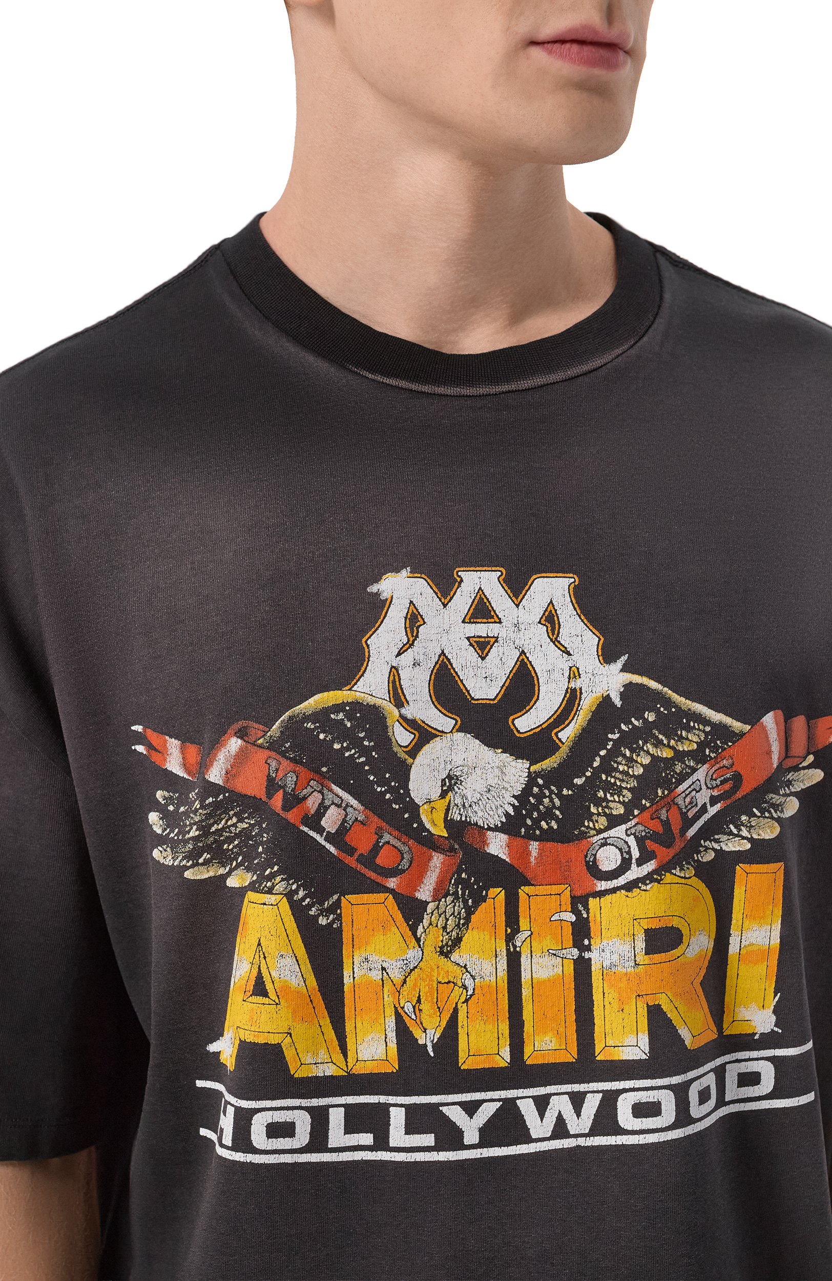 Хлопковая футболка AMIRI темно-серого цвета по цене 68650 руб., арт. AMT0JR1200, фото 5 Хлопковая футболка AMIRI, арт. AMT0JR1200, фото 5