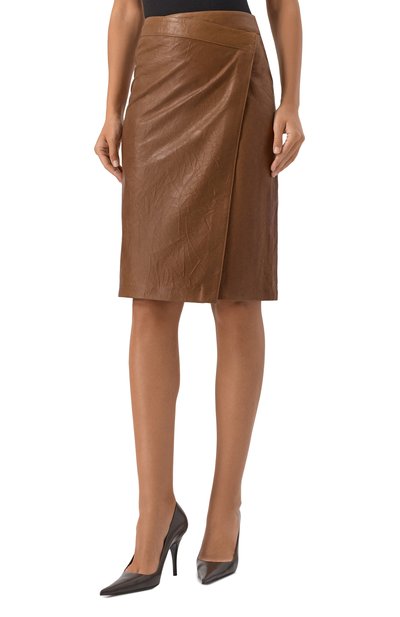 Кожаная юбка ARMARIUM коричневого цвета по цене 219500 руб., арт. ARMFWSK18/LE09, фото 3 Кожаная юбка ARMARIUM, арт. ARMFWSK18/LE09, фото 3