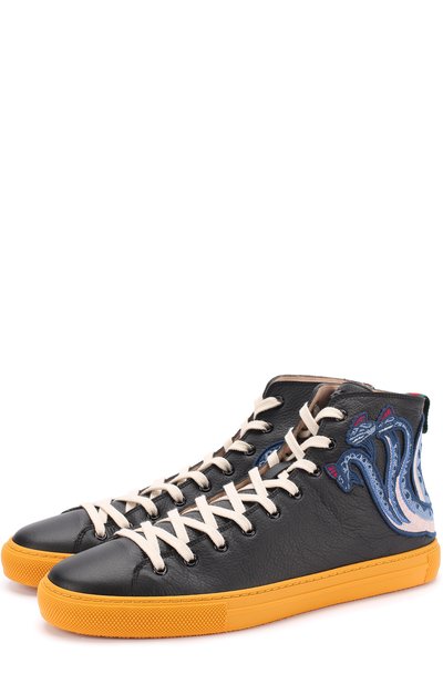 Высокие кожаные кеды с контрастной отделкой GUCCI, арт. 459287/BX0A0, фото 1