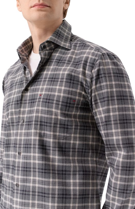 Хлопковая рубашка Kiton UMCNERHH0943908 Серый  UMCNERHH0943908 Фото 5