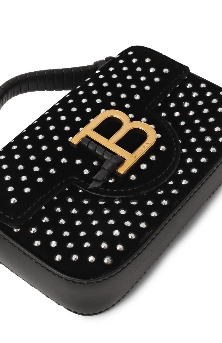 Женская сумка buzz mini BALMAIN черного цвета, арт. BN1DG812/ASXT | Фото 3 (Материал: Текстиль; Ремень/цепочка: На ремешке; Драгоценные камни: Проставлено; Материал сплава: Проставлено; Размер: mini)