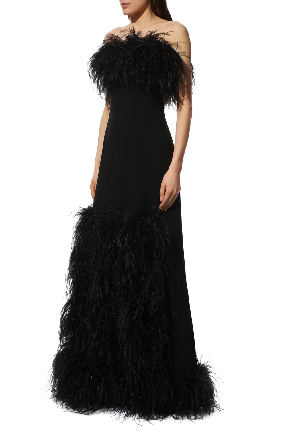 Платье с отделкой перьями SAINT LAURENT, арт. 682073/Y012W, фото 3