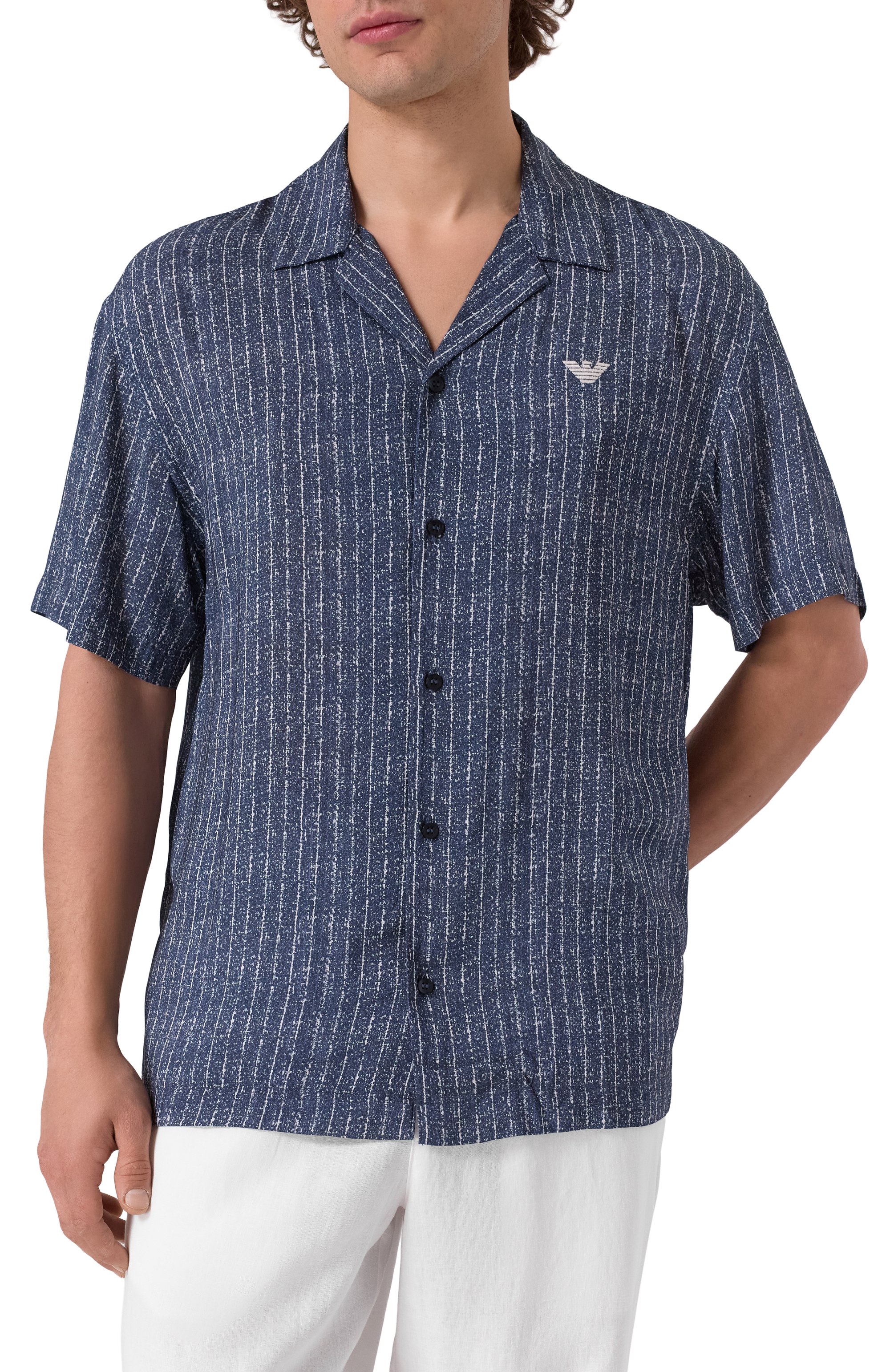 Рубашка из вискозы EMPORIO ARMANI темно-синего цвета по цене 17700 руб., арт. EM000593/AF12351, фото 3 Рубашка из вискозы EMPORIO ARMANI, арт. EM000593/AF12351, фото 3