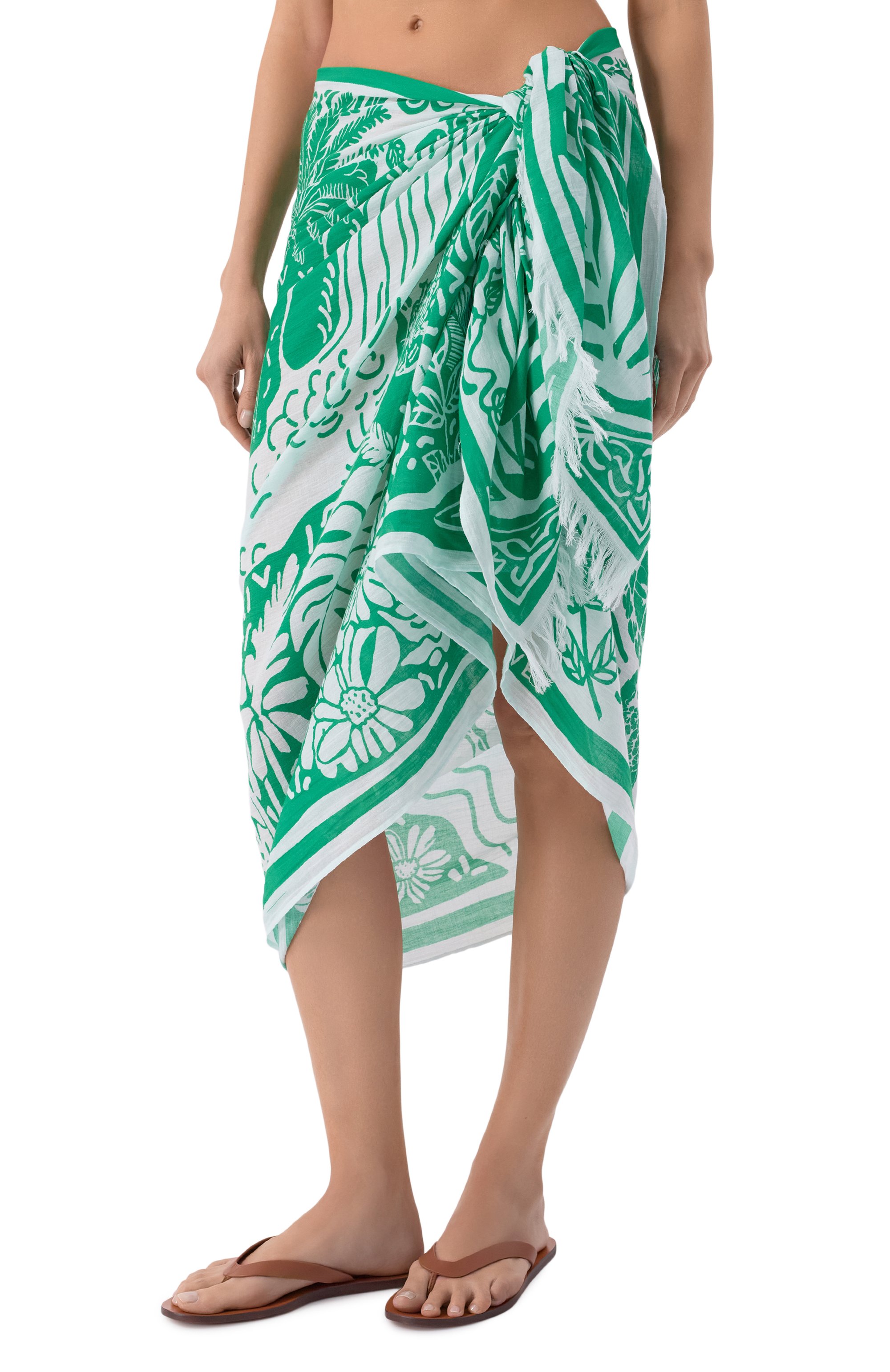 Хлопковое парео SEA LEVEL зеленого цвета по цене 18650 руб., арт. SL9157JS, фото 3 Хлопковое парео SEA LEVEL, арт. SL9157JS, фото 3