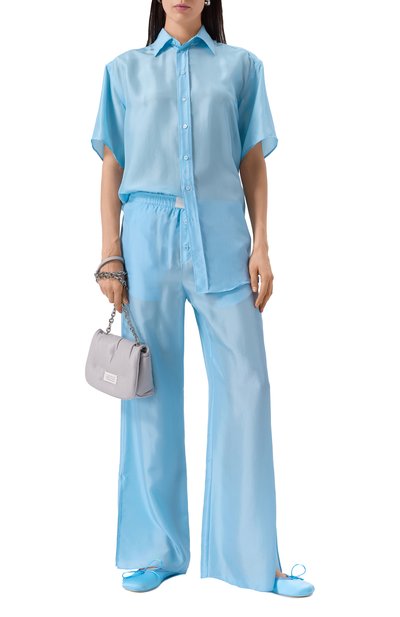 Шелковые брюки MM6 голубого цвета по цене 78950 руб., арт. S52KA0529/M35244, фото 2 Шелковые брюки MM6, арт. S52KA0529/M35244, фото 2