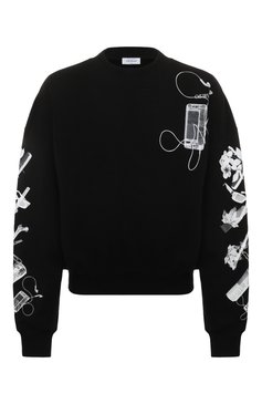 Мужской хлопковый свитшот OFF-WHITE черного цвета, арт. 0MBA070S24FLE001 | Фото 1 (Рукава: Длинные; Длина (для топов): Стандартные; Принт: С принтом; Материал сплава: Проставлено; Материал внешний: Хлопок; Стили: Спорт-шик; Драгоценные камни: Проставлено)