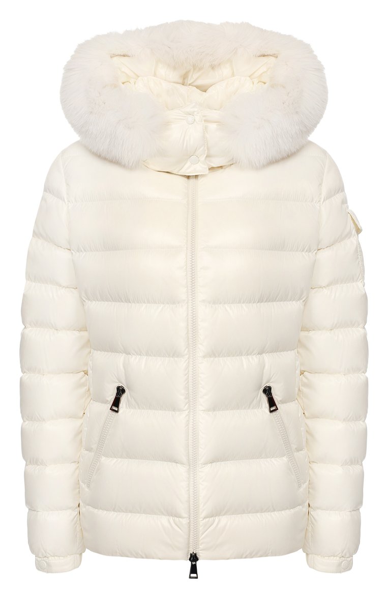 Женский пуховик badyfur MONCLER белого цвета, арт. E2-093-46314-25-C0061 | Фото 1 (Материал подклада: Синтетический материал; Статус проверк�и: Проверена категория, Проверено; Материал внешний: Синтетический материал; Длина (верхняя одежда): Короткие; Материал утеплителя: Пух и перо; Рукава: Длинные; Кросс-КТ: Пуховик; Стили: Спорт-шик; Материал сплава: Проставлено, Проверено; Драгоценные камни: Проставлено)