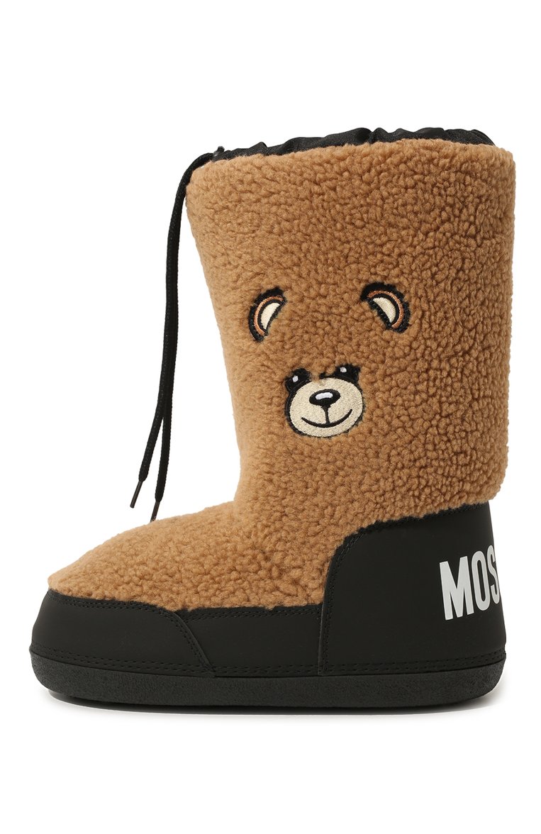 Детские утепленные сапоги MOSCHINO коричневого цвета, арт. 71891 VAR.1/36-41 | Фото 2 (Материал внутренний: Текстиль; Материал внешний: Текстиль; Нос: Не проставлено; Девочки Кросс-КТ: Обувь-зимняя)