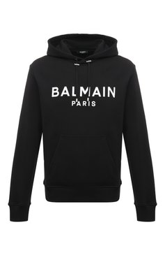 Мужской хлопковое худи BALMAIN черного цвета, арт. CH1JR002/BB65 | Фото 1 (Рукава: Длинные; Длина (для топов): Стандартные; Принт: С принтом; Мужское Кросс-КТ: Худи-одежда; Материал сплава: Проставлено; Материал внешний: Хлопок; Драгоценные камни: Проставлено; Стили: Кэжуэл)