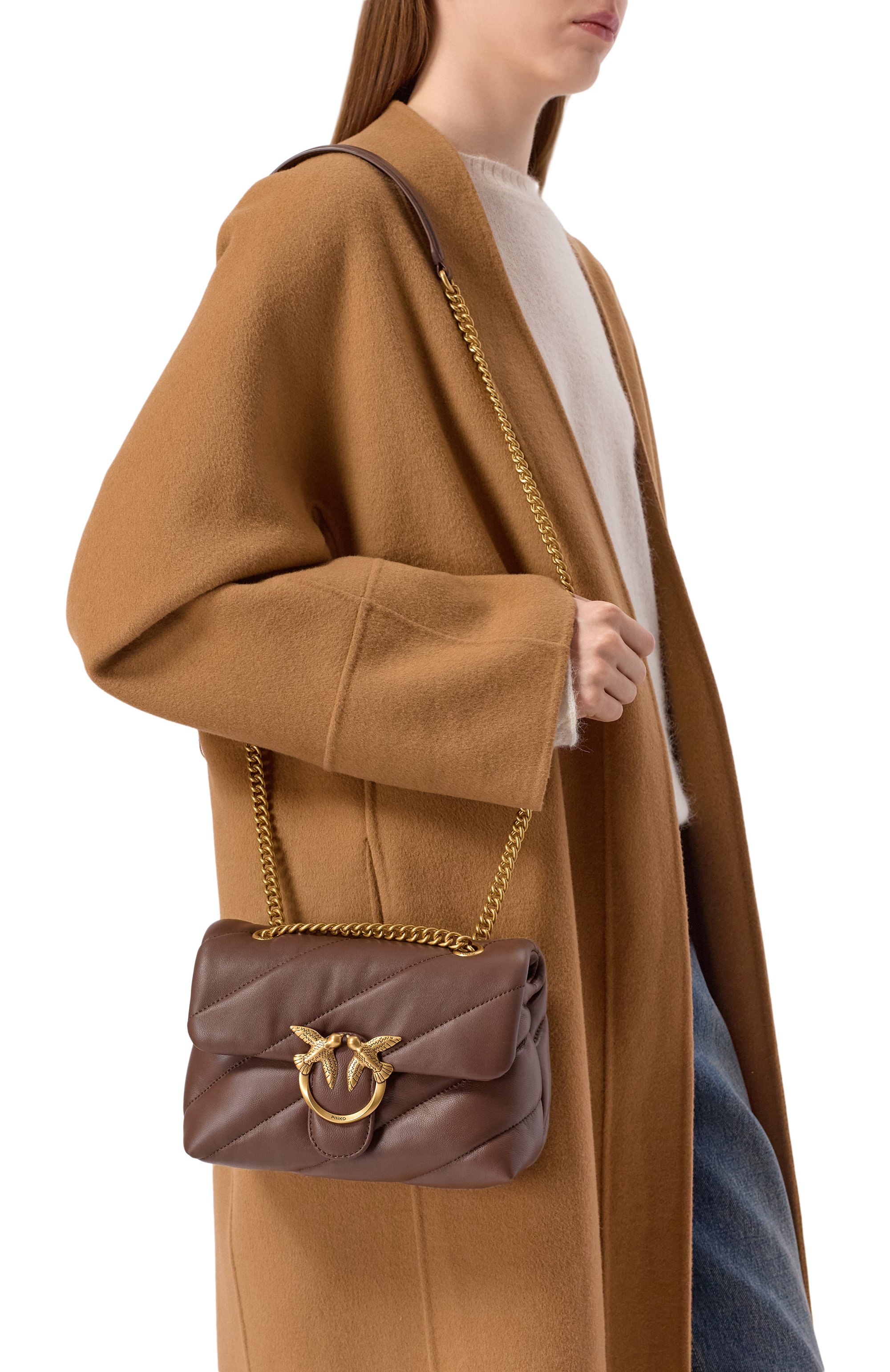 Сумка love puff mini PINKO темно-коричневого цвета по цене 41600 руб., арт. 100039/A0F2, фото 2 Сумка love puff mini PINKO, арт. 100039/A0F2, фото 2