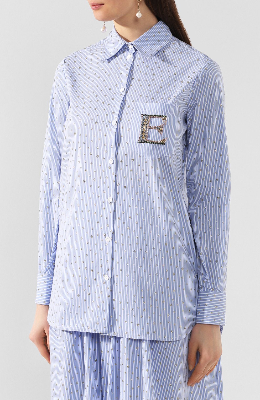Хлопковая рубашка ERMANNO ERMANNO SCERVINO голубого цвета по цене 42400 руб., арт. 46T CM22 RIS, фото 3 Хлопковая рубашка ERMANNO ERMANNO SCERVINO, арт. 46T CM22 RIS, фото 3