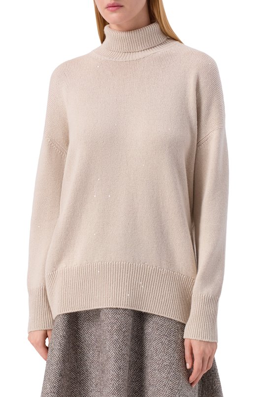 Свитер из кашемира и шелка Brunello Cucinelli M73539914 Бежевый  M73539914 Фото 3
