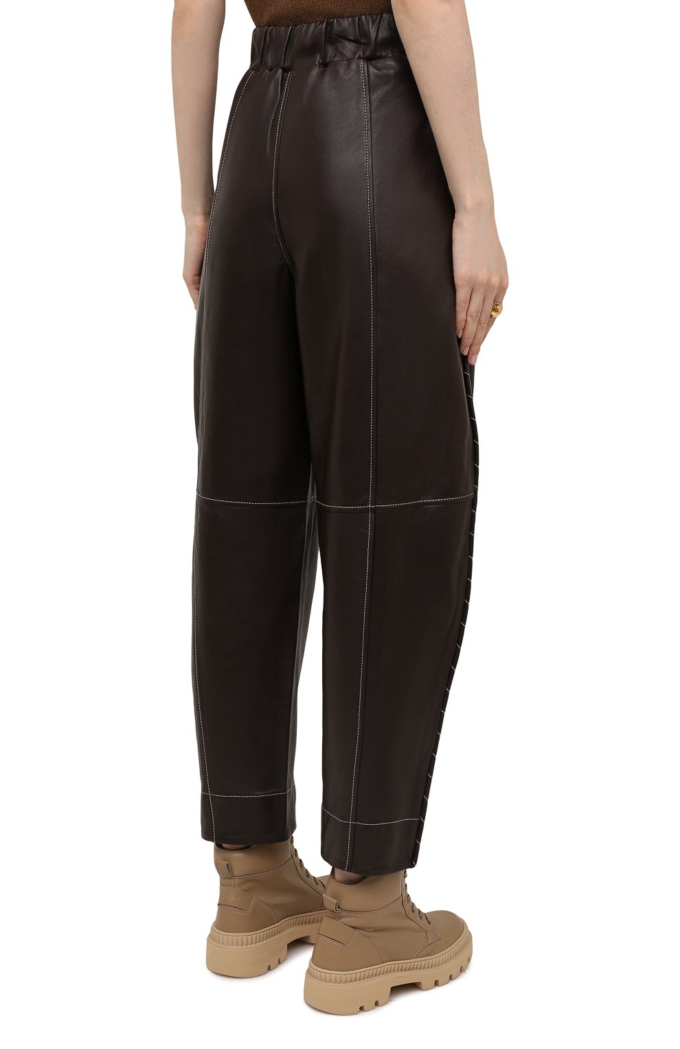 Кожаные брюки GANNI коричневого цвета по цене 69950 руб., арт. F6293, фото 4 Кожаные брюки GANNI, арт. F6293, фото 4