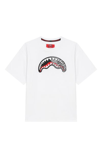 Хлопковая футболка SPRAYGROUND, арт. SPY1413WHT/SKETCH SHARK WHITE 0VER T-SHIRT