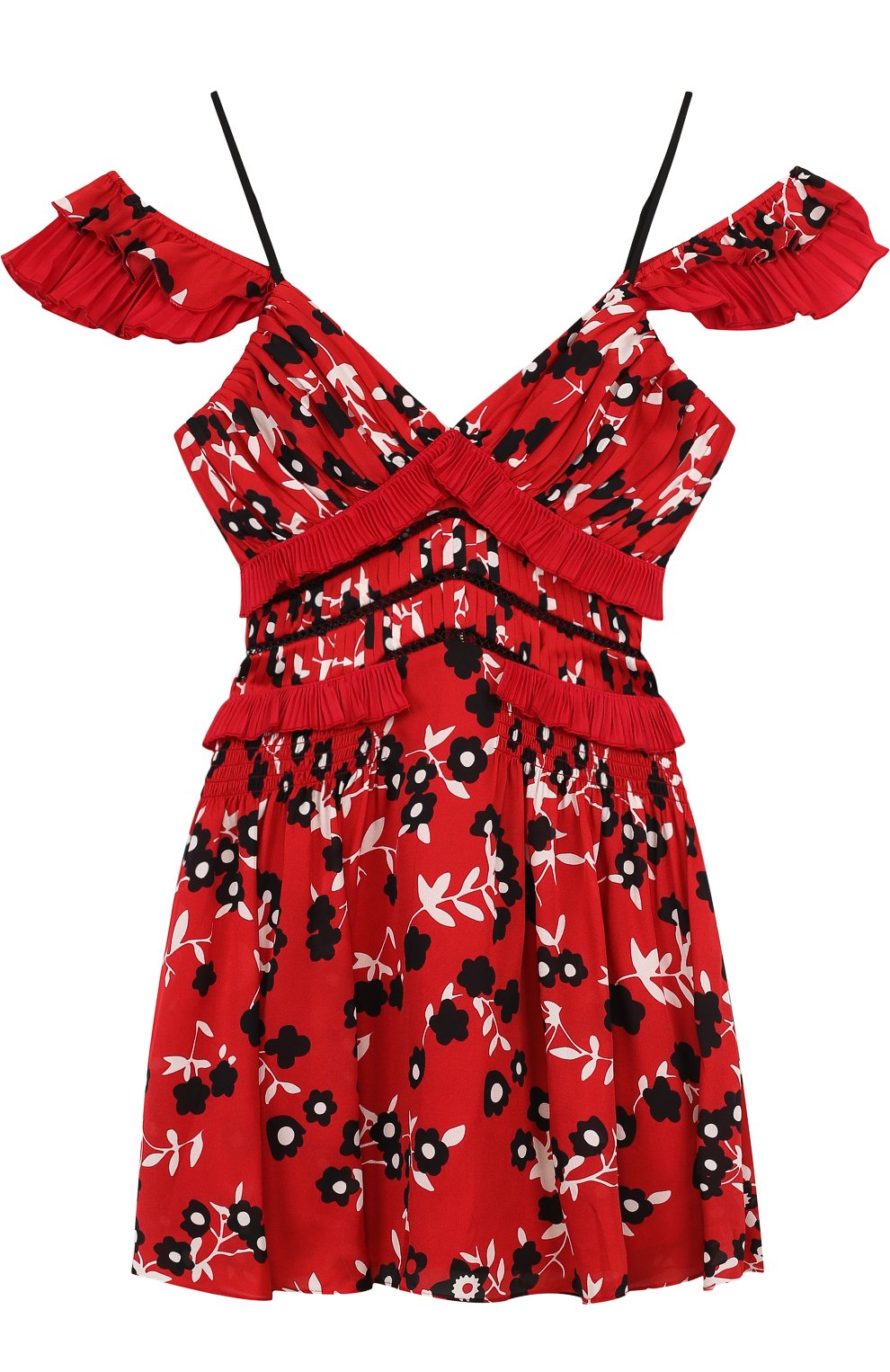 Приталенное мини-платье с оборками и открытыми плечами SELF-PORTRAIT красного цвета по цене 28750 руб., арт. SP16-091S, фото 1 Приталенное мини-платье с оборками и открытыми плечами SELF-PORTRAIT, арт. SP16-091S, фото 1