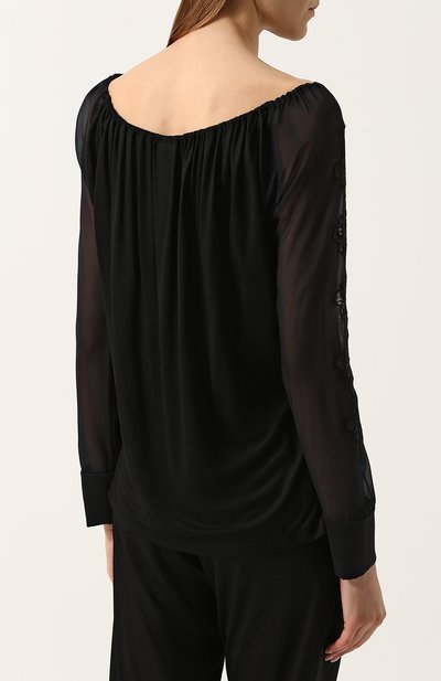 Однотонный топ с длинным рукавом и круглым вырезом LA PERLA, арт. 0004810, фото 4