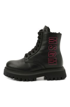 Детские кожаные ботинки MSGM KIDS черного цвета, арт. 69165/KIPS/KIPS/18-27 | Фото 2 (Материал утеплителя: Натуральный мех; Нос: Не проставлено; Материал внешний: Натуральная кожа; Девочки Кросс-КТ: Обувь-зимняя; Каблук высота: Низкий)