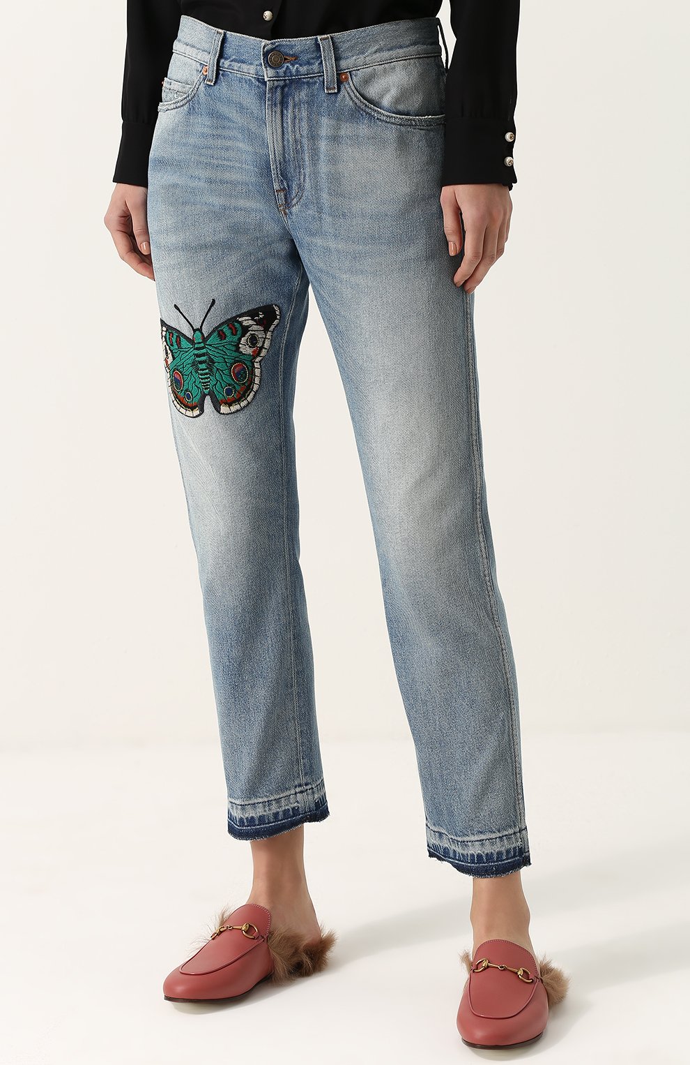 Джинсы прямого кроя с вышивкой в виде бабочки GUCCI, арт. 433035/XR266, фото 3