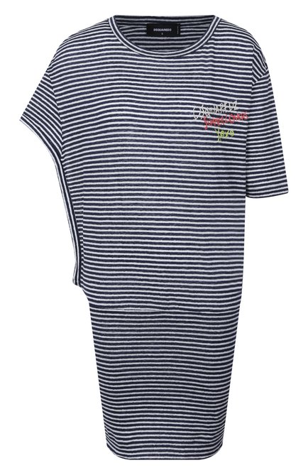 Женское льняное платье DSQUARED2 синего цвета, арт. S73CU0314/S23601 | Фото 1 (Материал сплава: Проставлено; Материал внешний: Лен; Драгоценные камни: Проставлено; Длина Ж (юбки, платья, шорты): Мини; Рукава: Короткие)