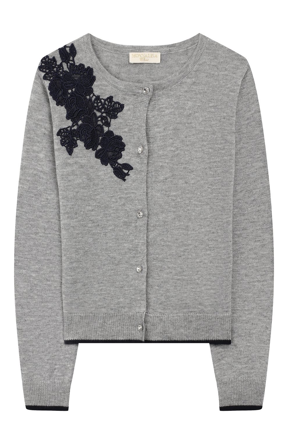Кардиган на пуговицах MONNALISA серого цвета по цене 13845 руб., арт. 794800R7, фото 1 Кардиган на пуговицах MONNALISA, арт. 794800R7, фото 1