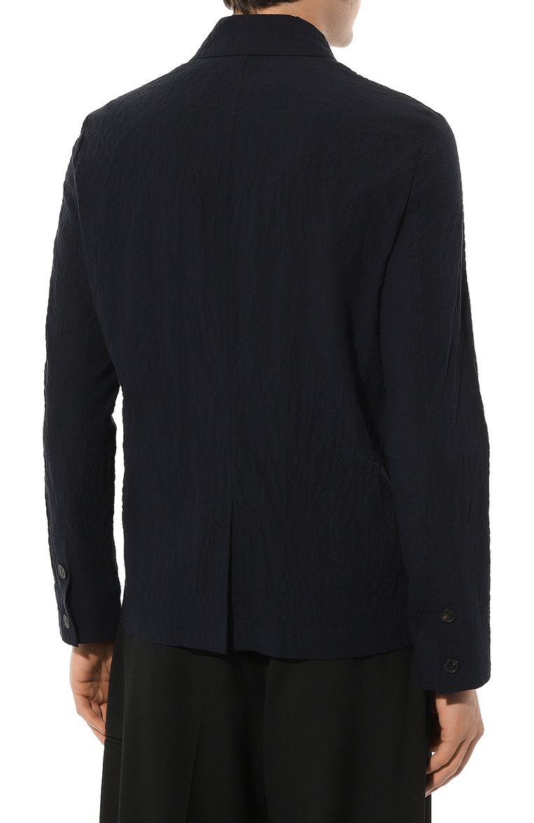 Мужская хлопковая куртка EMPORIO ARMANI темно-синего цвета, арт. E31G16/F1415 | Фото 4 (Материал сплава: Проставлено; Материал внешний: Хлопок; Драгоценные камни: Проставлено; Рукава: Длинные; Длина (верхняя одежда): Короткие; Кросс-КТ: Ветровки, Легкие; Стили: Кэжуэл)