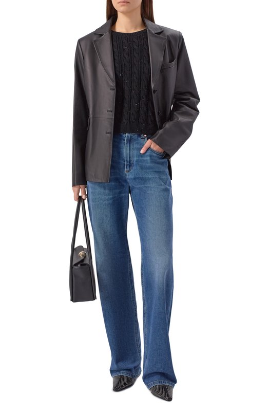 Хлопковый свитер Frame Denim WP26KSW026/THE SEQUIN GATHERED SWEATER Чёрный  WP26KSW026/THE SEQUIN GATHERED SWEATER Фото 2