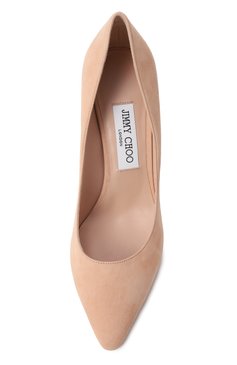 Женские замшевые туфли romy 85 JIMMY CHOO с�ветло-бежевого цвета, арт. R0MY 85/KDU | Фото 6 (Материал внешний: Натуральная кожа, Замша; Подошва: Плоская; Материал внутренний: Натуральная кожа; Драгоценные камни: Проставлено; Материал сплава: Проставлено; Каблук высота: Высокий; Каблук тип: Шпилька)