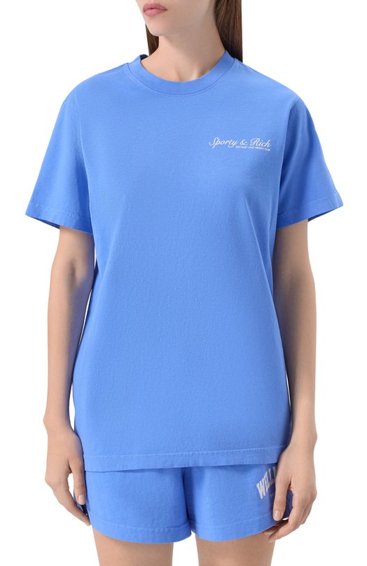 Хлопковая футболка Sporty and Rich T0043621306BL102 Голубой  T0043621306BL102 Фото 3