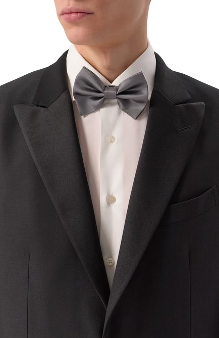 Мужской шелковый галстук-бабочка EMPORIO ARMANI серого цвета, арт. 340118/2R600 | Фото 2 (Материал сплава: Проставлено; Материал: Те�кстиль, Шелк; Нос: Не проставлено)