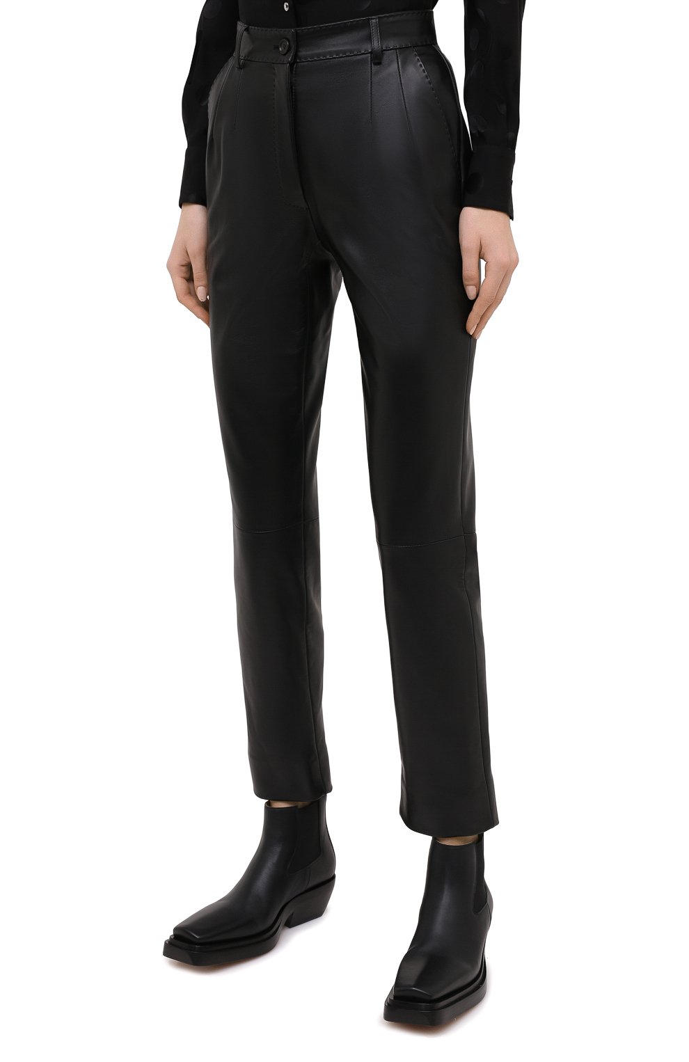 Кожаные брюки DOLCE & GABBANA черного цвета по цене 370500 руб., арт. FTBYFL/HULJ8, фото 3 Кожаные брюки DOLCE & GABBANA, арт. FTBYFL/HULJ8, фото 3
