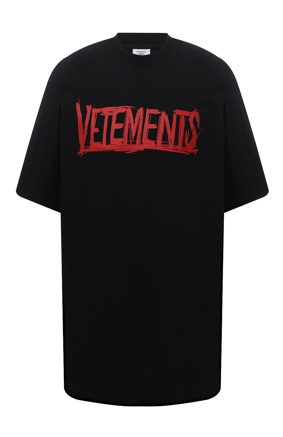 Хлопковая футболка VETEMENTS черного цвета по цене 73500 руб., арт. UA52TR580R 1610/W, фото 1 Хлопковая футболка VETEMENTS, арт. UA52TR580R 1610/W, фото 1