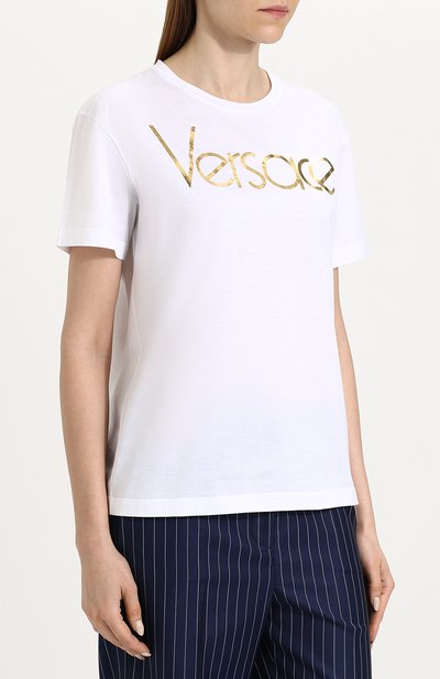 Хлопковая футболка прямого кроя с логотипом бренда VERSACE, арт. A79798/A201952, фото 3