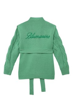 Детский кардиган BLUMARINE зеленого цвета, арт. IF3088MA390 | Фото 2 (Материал внешний: Шерсть, Синтетический материал; Рукава: Длинные; Материал сплава: Проставлено; Девочки Кросс-КТ: Кардиган-одежда; Драгоценные камни: Проставлено)