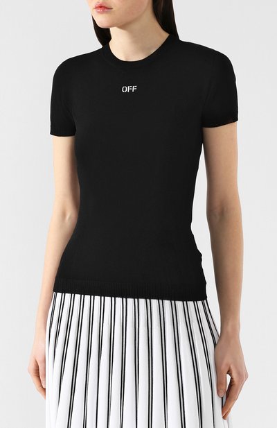 Футболка из вискозы OFF-WHITE черно-белого цвета по цене 32400 руб., арт. 0WHE001R19C980531001, фото 3 Футболка из вискозы OFF-WHITE, арт. 0WHE001R19C980531001, фото 3