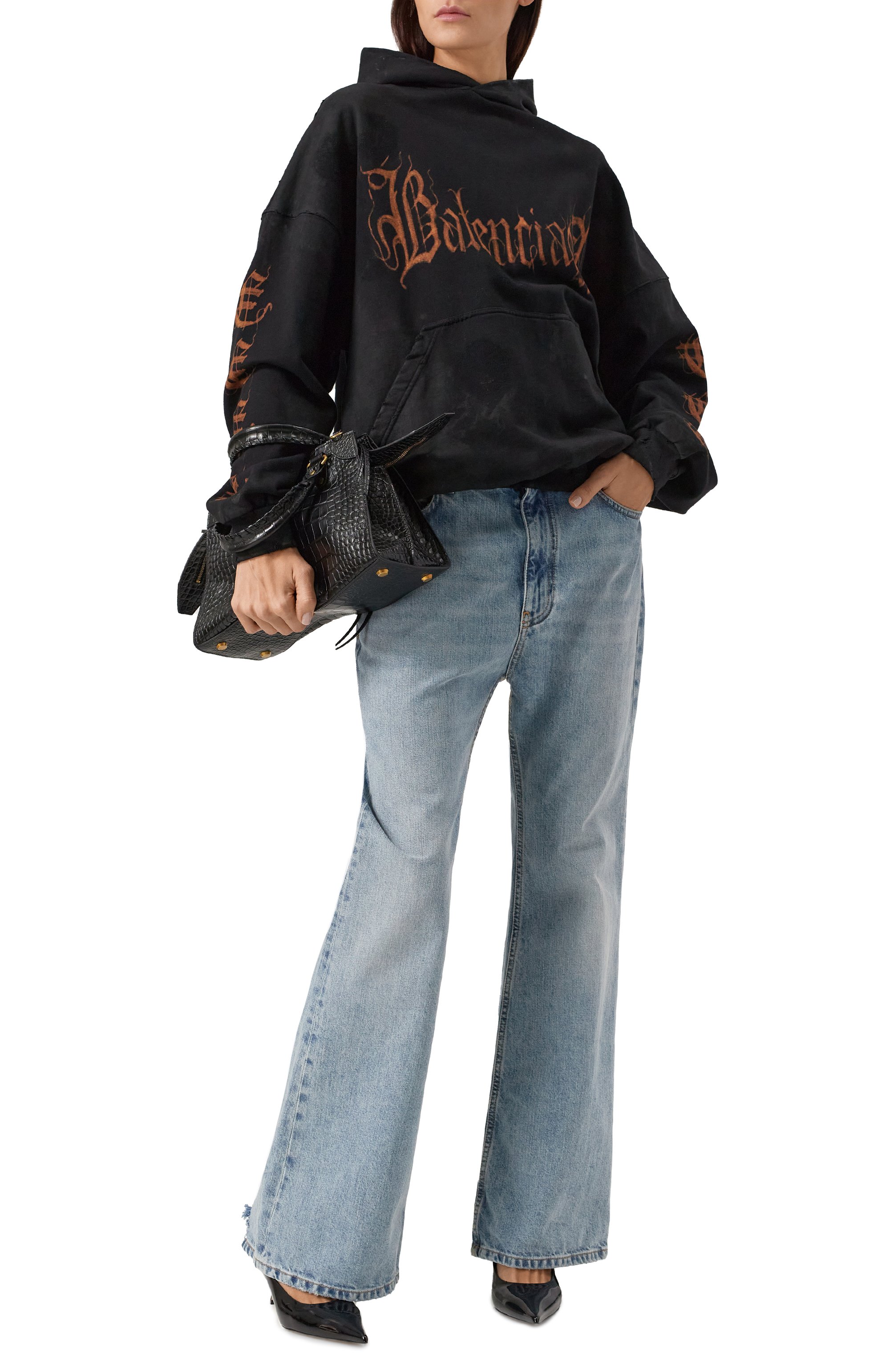 Хлопковое худи BALENCIAGA черного цвета по цене 104000 руб., арт. 739024TOVD8 1055, фото 2 Хлопковое худи BALENCIAGA, арт. 739024TOVD8 1055, фото 2