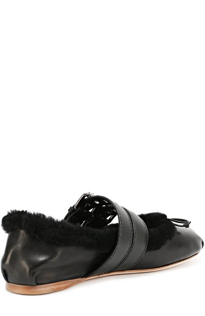 Кожаные балетки с ремешками и меховой отделкой MIU MIU, арт. 5F495A/3H7C, фото 3