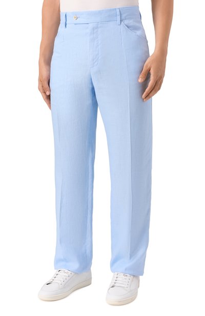 Льняные брюки DOLCE & GABBANA голубого цвета по цене 111500 руб., арт. GP0R1T/FU4JB, фото 3 Льняные брюки DOLCE & GABBANA, арт. GP0R1T/FU4JB, фото 3