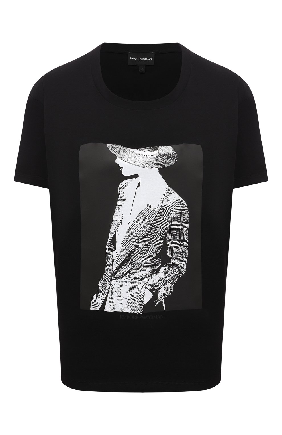 Хлопковая футболка EMPORIO ARMANI черного цвета по цене 12200 руб., арт. 3L2T7E/2J53Z, фото 1 Хлопковая футболка EMPORIO ARMANI, арт. 3L2T7E/2J53Z, фото 1