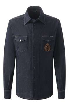 Мужская джинсовая рубашка DOLCE & GABBANA темно-синего цвета, арт. G5MN8Z/G8MG4 | Фото 1 (Материал сплава: Проставлено; Драгоценные камни: Проставлено; Рукава: Длинные; Длина (для топов): Стандартные; Манжеты: На кнопках; Воротник: Кент; Кросс-КТ: Деним; Случай: Повседневный; Стили: Кэжуэл; Материал внешний: Деним, Хлопок; Принт: Однотонные)