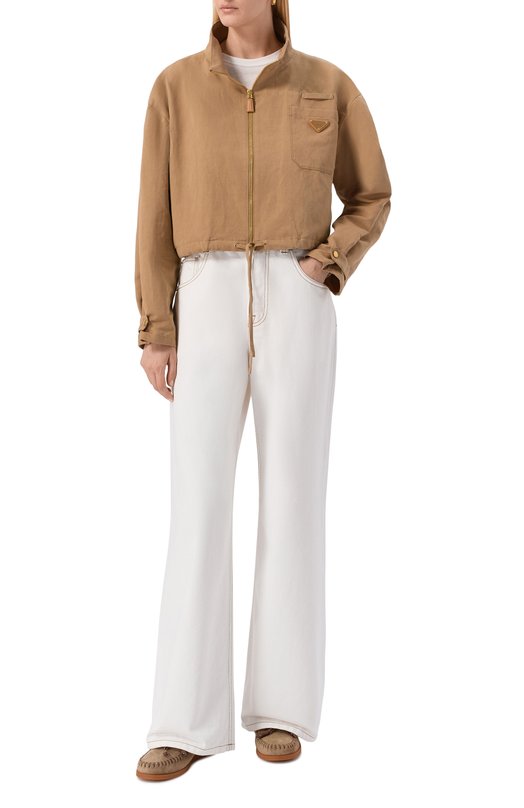 Куртка из хлопка и льна Prada P5380/14F5 Бежевый  P5380/14F5 Фото 2