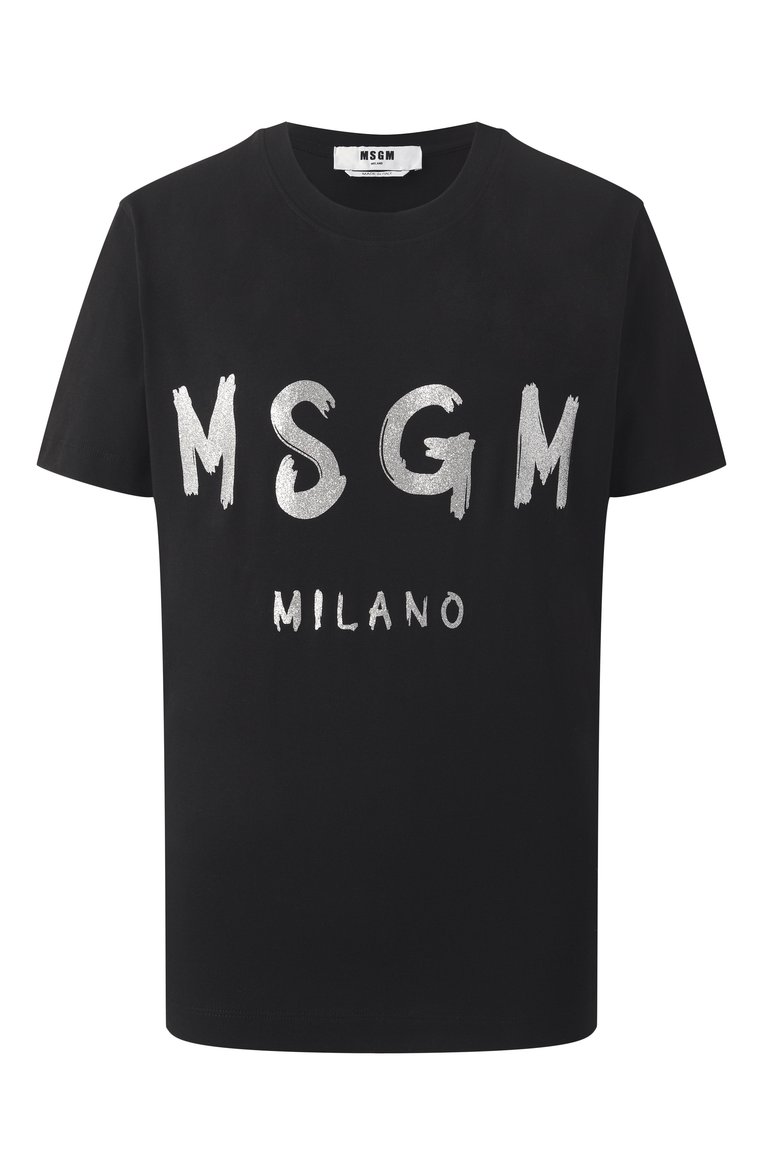 Женская хлопковая футболка MSGM черного цвета, арт. 3441MDM510G/237002 | Фото 1 (Длина (для топов): Стандартные; Рукава: Короткие; Стили: Кэжуэл; Принт: С принтом; Материал внешний: Хлопок)