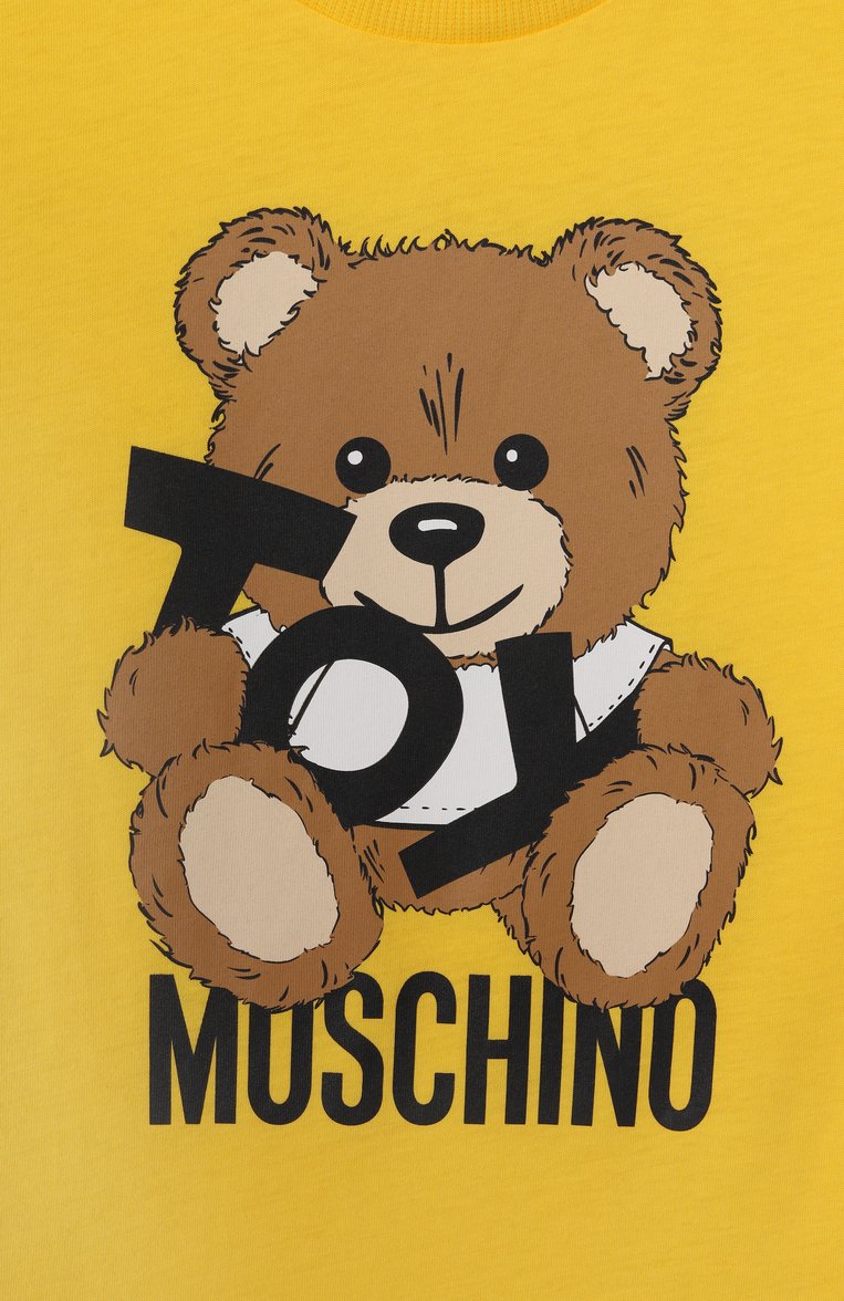 Мужского хлопковая футболка MOSCHINO желтого цвета, арт. H9M04K/LAA03/10-14 | Фото 3 (Материал внешний: Хлопок; Нос: Не проставлено; Девочки Кросс-КТ: футболка-одежда; Мальчики Кросс-КТ: Футболка-одежда; Региональные ограничения белый список (Axapta Mercury): Не проставлено; Ростовка одежда: 12 лет | 152 см, 16 лет | 164 см, 10 - 11 лет | 140 - 146см)