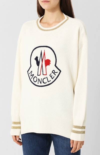 Пуловер из смеси шерсти и кашемира MONCLER белого цвета по цене 39400 руб., арт. D2-093-90508-50-9489Y, фото 3 Пуловер из смеси шерсти и кашемира MONCLER, арт. D2-093-90508-50-9489Y, фото 3