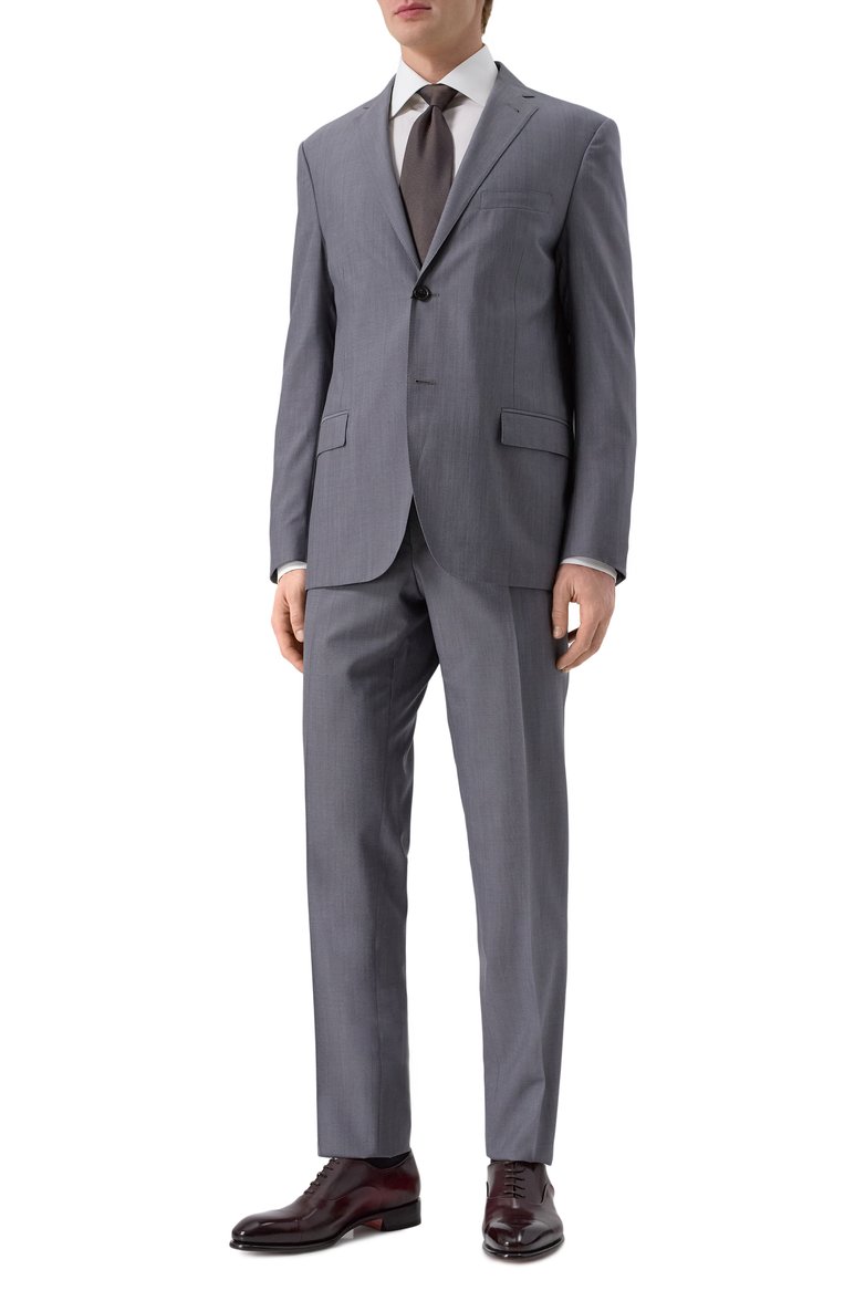 Мужской шерстяной костюм CORNELIANI серого цвета, арт. 256005-2518414_SET | Фото 1 (Материал внешний: Шерсть; Рукава: Длинные; Стили: Классический; Костюмы М: Однобортный)