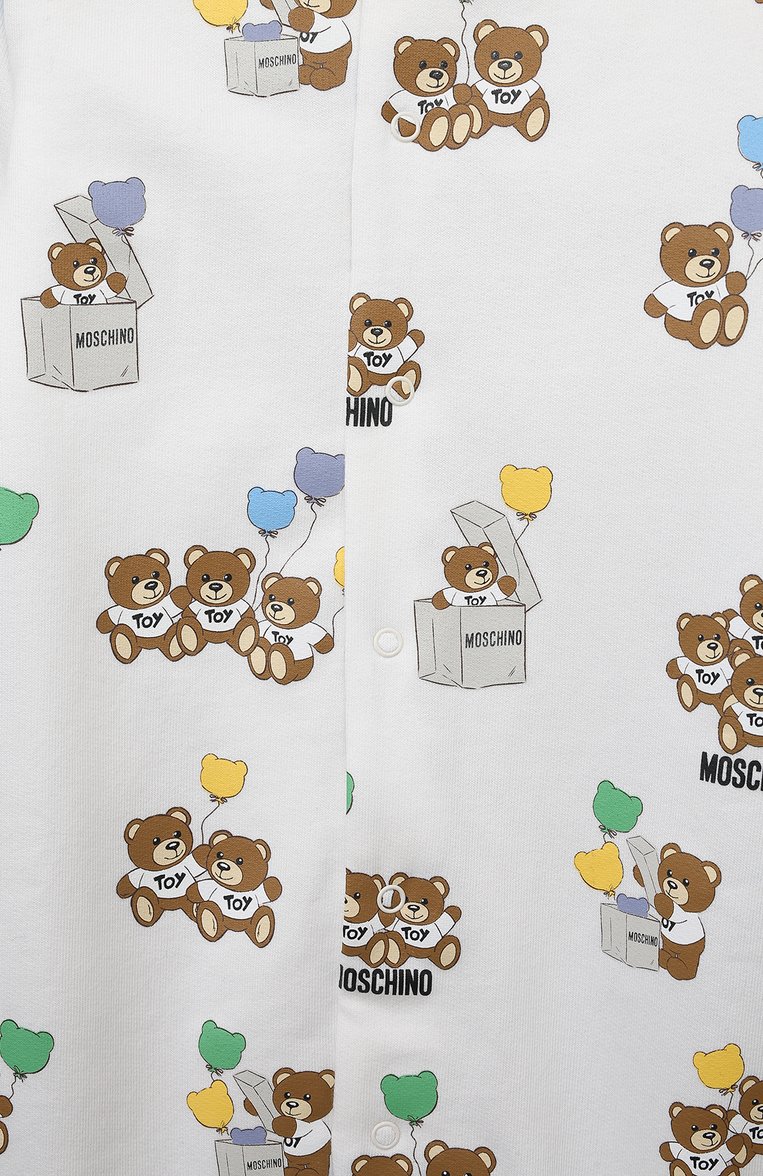 Детский хлопковый комбинезон MOSCHINO белого цвета, арт. MUT03R/LCB38 | Фото 3 (Материал внешний: Хлопок; Нос: Не проставлено; Материал сплава: Проставлено)