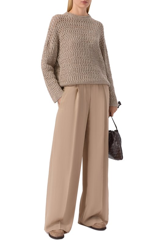Хлопковые брюки Brunello Cucinelli M0F91P8742 Бежевый  M0F91P8742 Фото 2